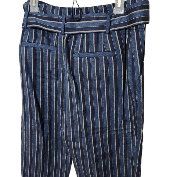 Lauren Ralph Lauren Linen Blend Pants For Women Size 8 Blue Striped With Belt - Picture 5 of 16